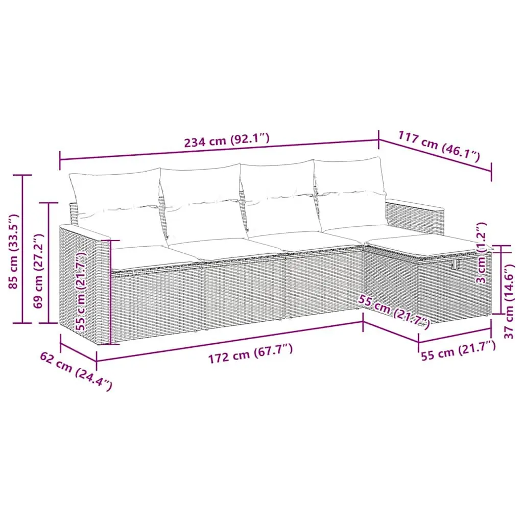 Garden Sofa Set 5 Piece Outdoor Furniture Sectional with Cushions Grey