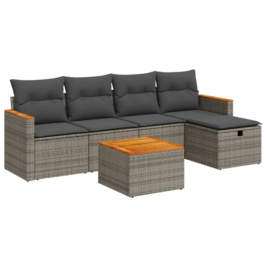 Garden Sofa Set 6 Piece Outdoor Furniture Storage Grey Poly Rattan