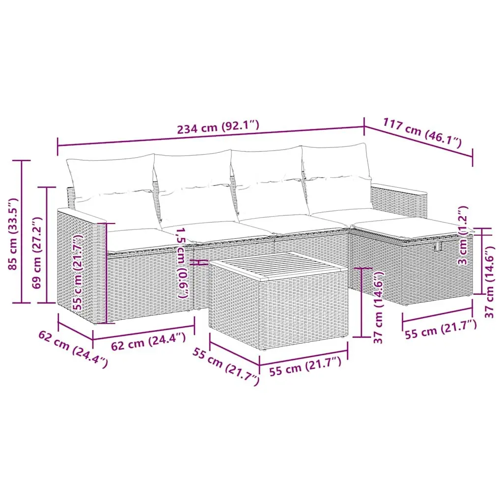 Garden Sofa Set 6 Piece Outdoor Furniture Storage Grey Poly Rattan