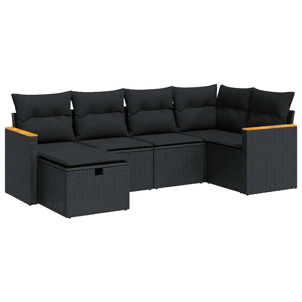 Garden Sofa Set 6 Piece Outdoor Furniture Patio Modular Black with Cushions Storage