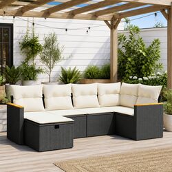 Garden Sofa Set 6 Piece Outdoor Furniture Patio Black Poly Rattan with Cushions
