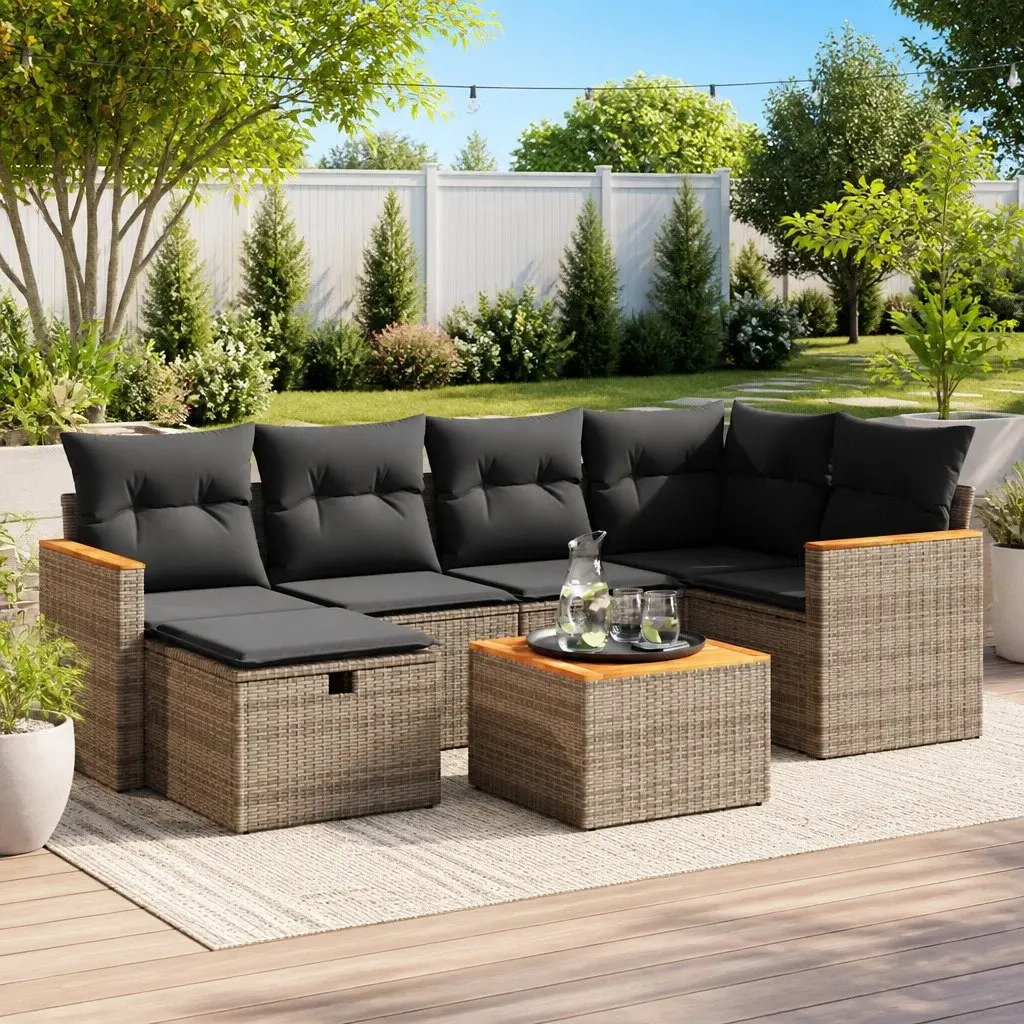 Garden Sofa Set Modular Outdoor Furniture 7 Piece Grey Poly Rattan