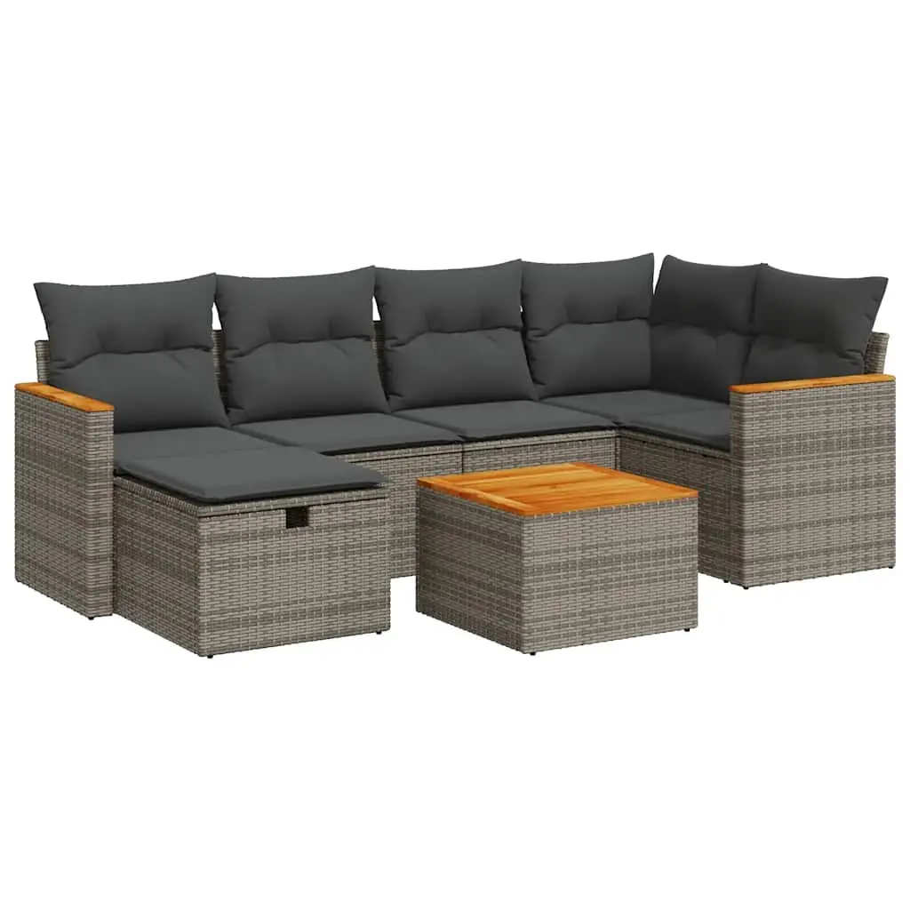 Garden Sofa Set Modular Outdoor Furniture 7 Piece Grey Poly Rattan