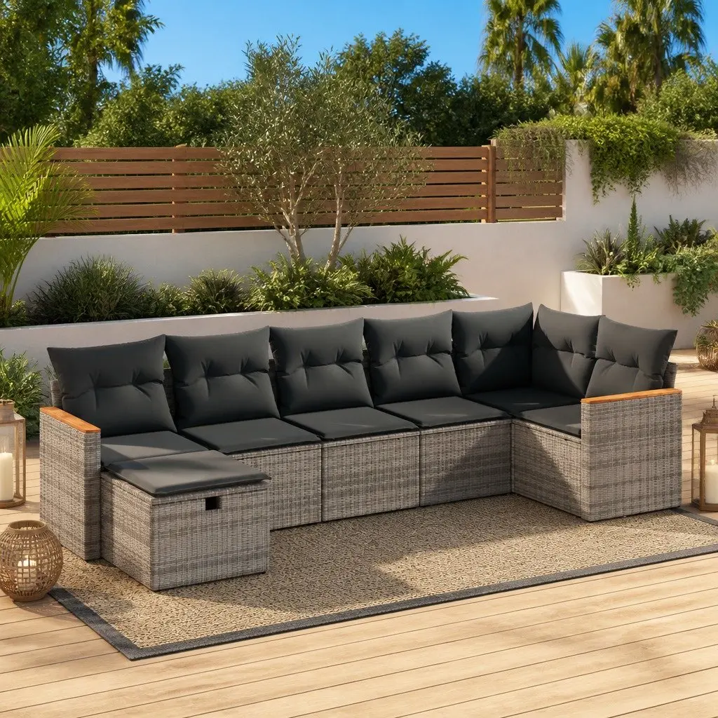 Garden Sofa Set 7 Piece Grey Poly Rattan Outdoor Furniture Patio Lounge
