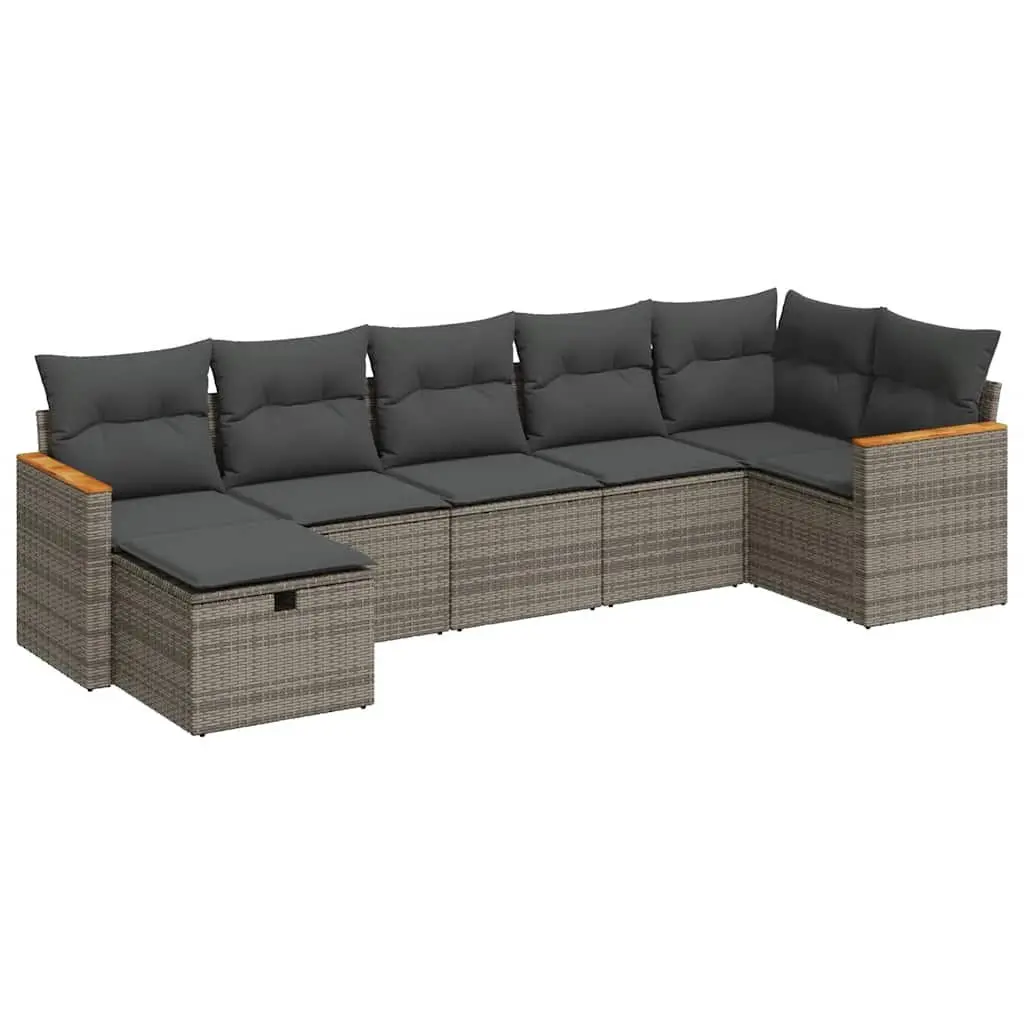 Garden Sofa Set 7 Piece Grey Poly Rattan Outdoor Furniture Patio Lounge