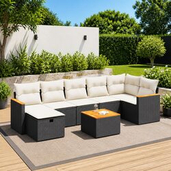 Comfortable 8 Piece Black Garden Sofa Set with Storage