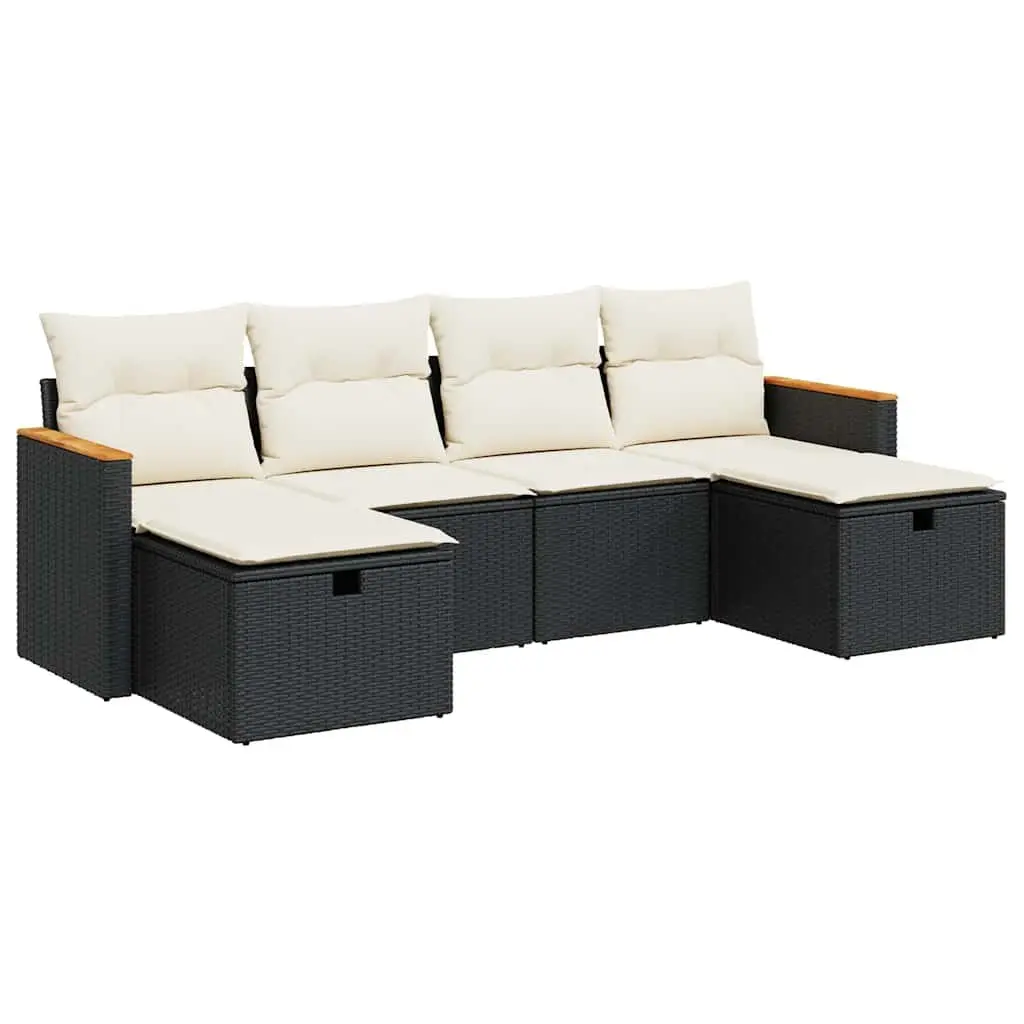 Garden Sofa Set 6 Piece Outdoor Furniture Black Poly Rattan Modular Patio Lounge