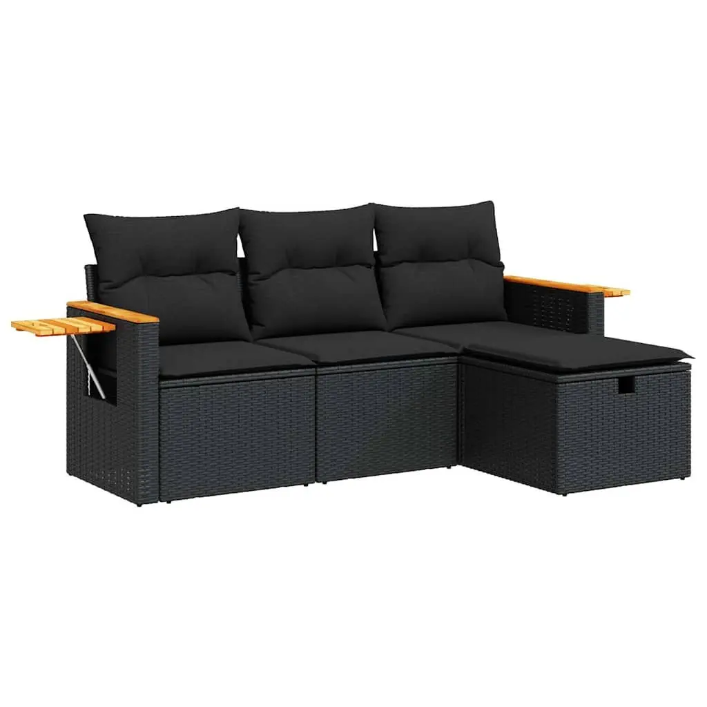 Garden Sofa Set Modular Outdoor Furniture 4 Piece Black Poly Rattan
