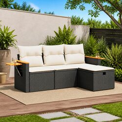 Comfort-First Garden Sofa Set with Storage - Black 4 Piece