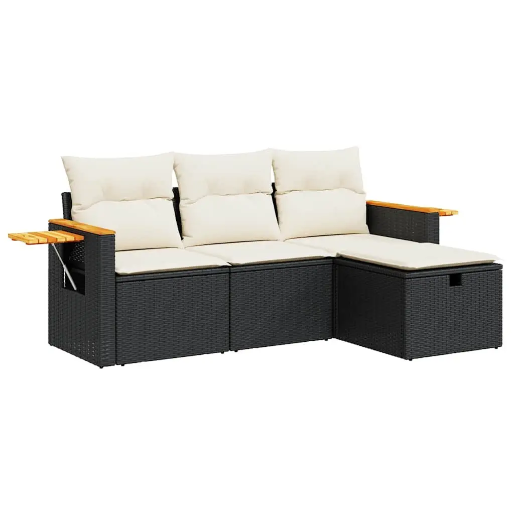 Garden Sofa Set Outdoor Furniture 4 Piece with Cushions Storage Footstool Black