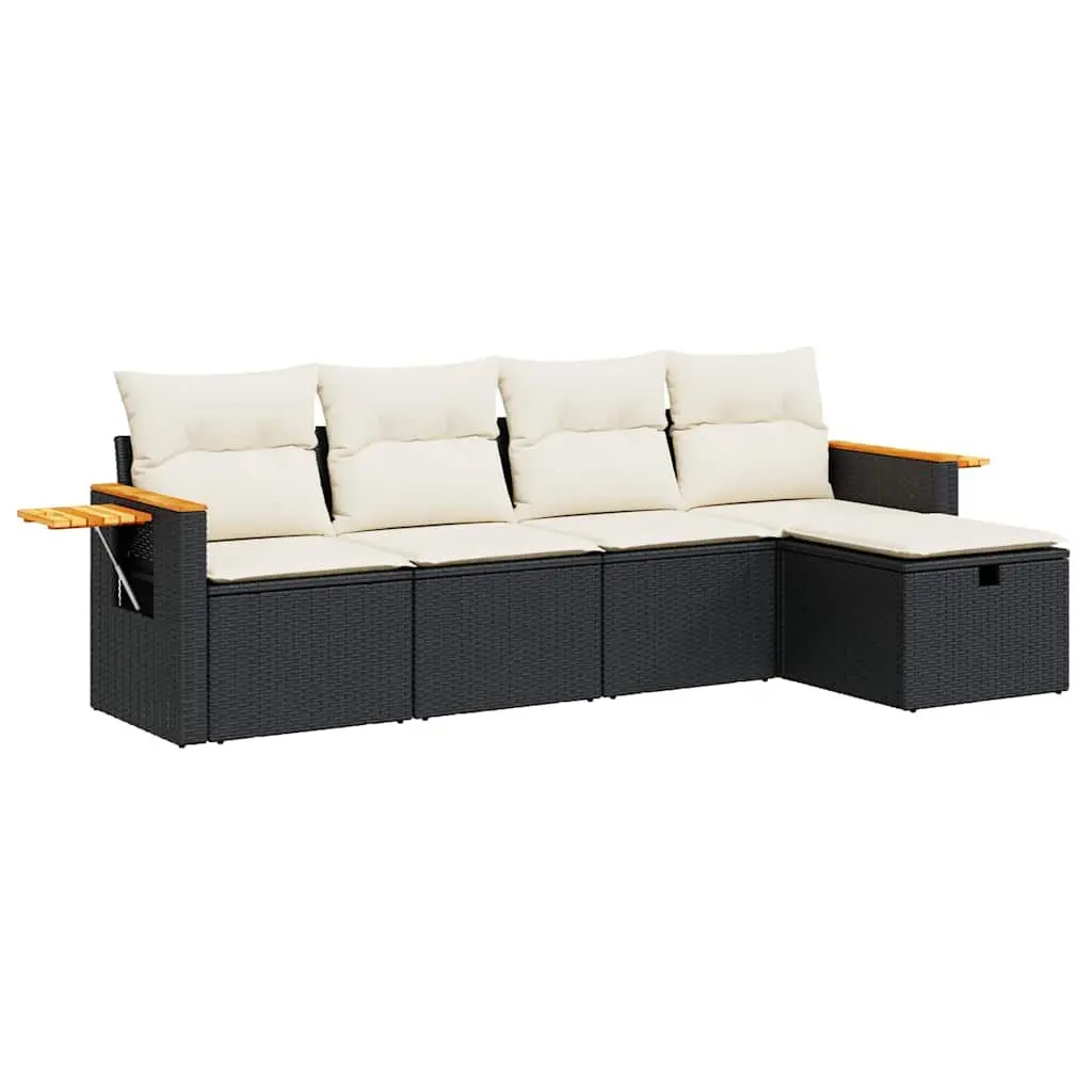 5 Piece Outdoor Garden Sofa Set Black Poly Rattan Patio Furniture with Cushions