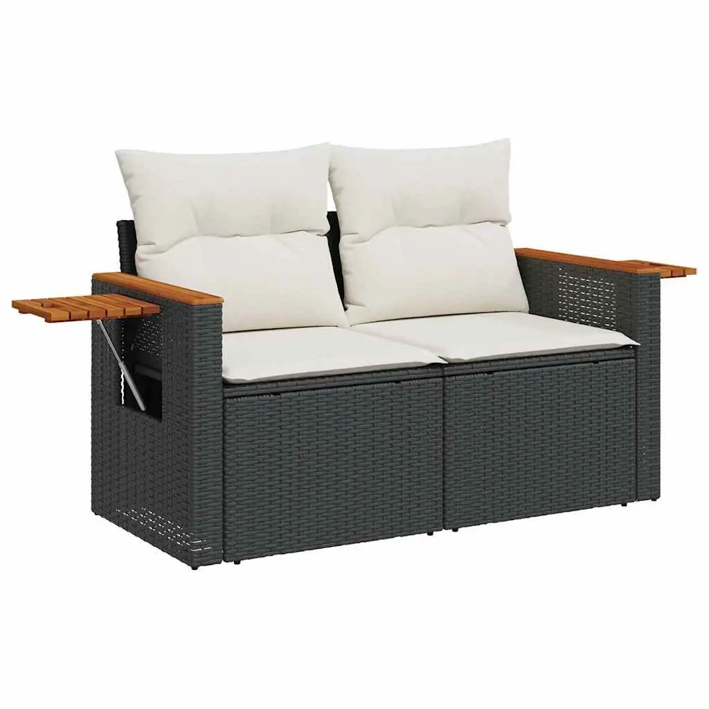 5 Piece Outdoor Garden Sofa Set Black Poly Rattan Patio Furniture with Cushions