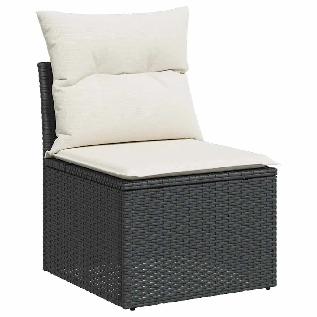 5 Piece Outdoor Garden Sofa Set Black Poly Rattan Patio Furniture with Cushions