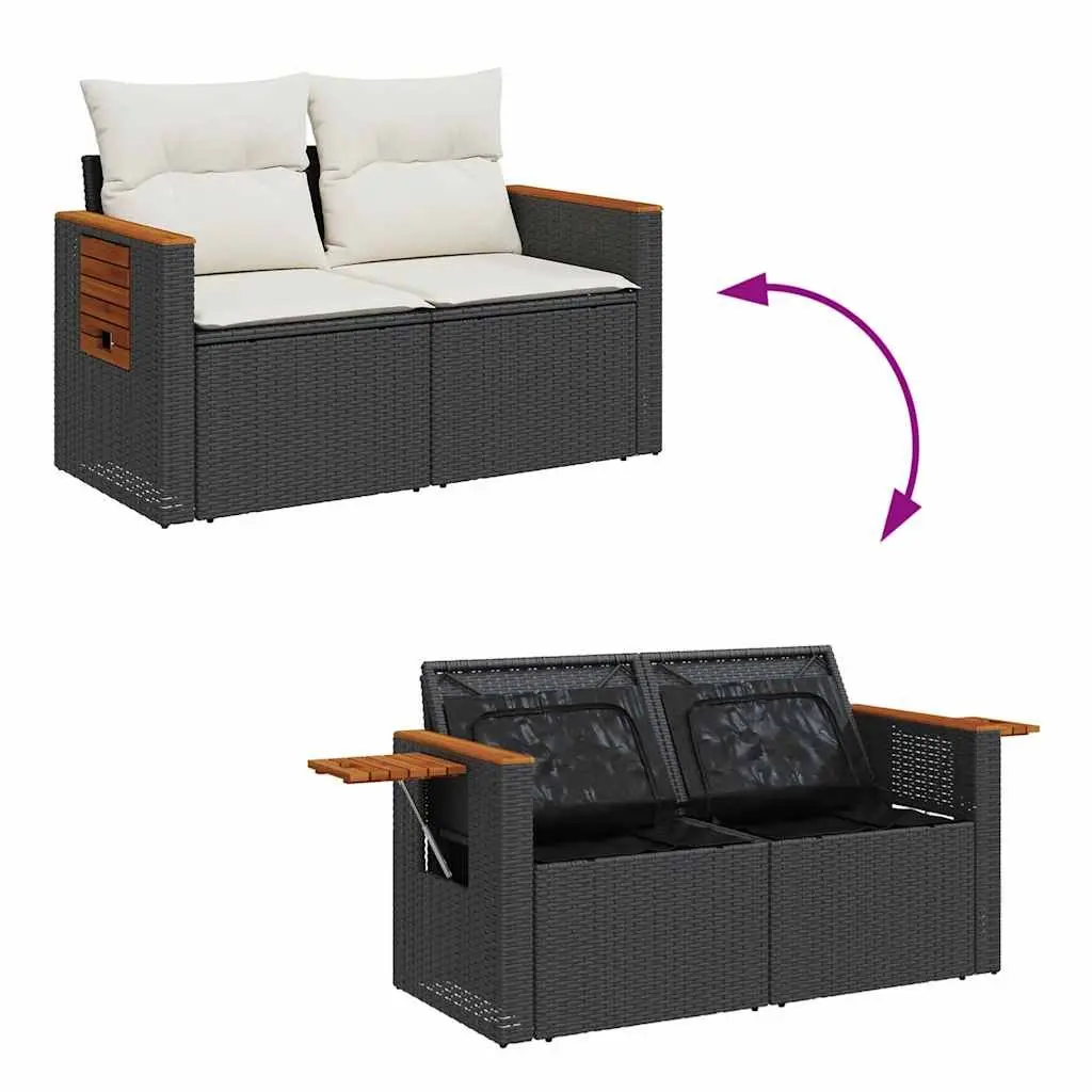 5 Piece Outdoor Garden Sofa Set Black Poly Rattan Patio Furniture with Cushions