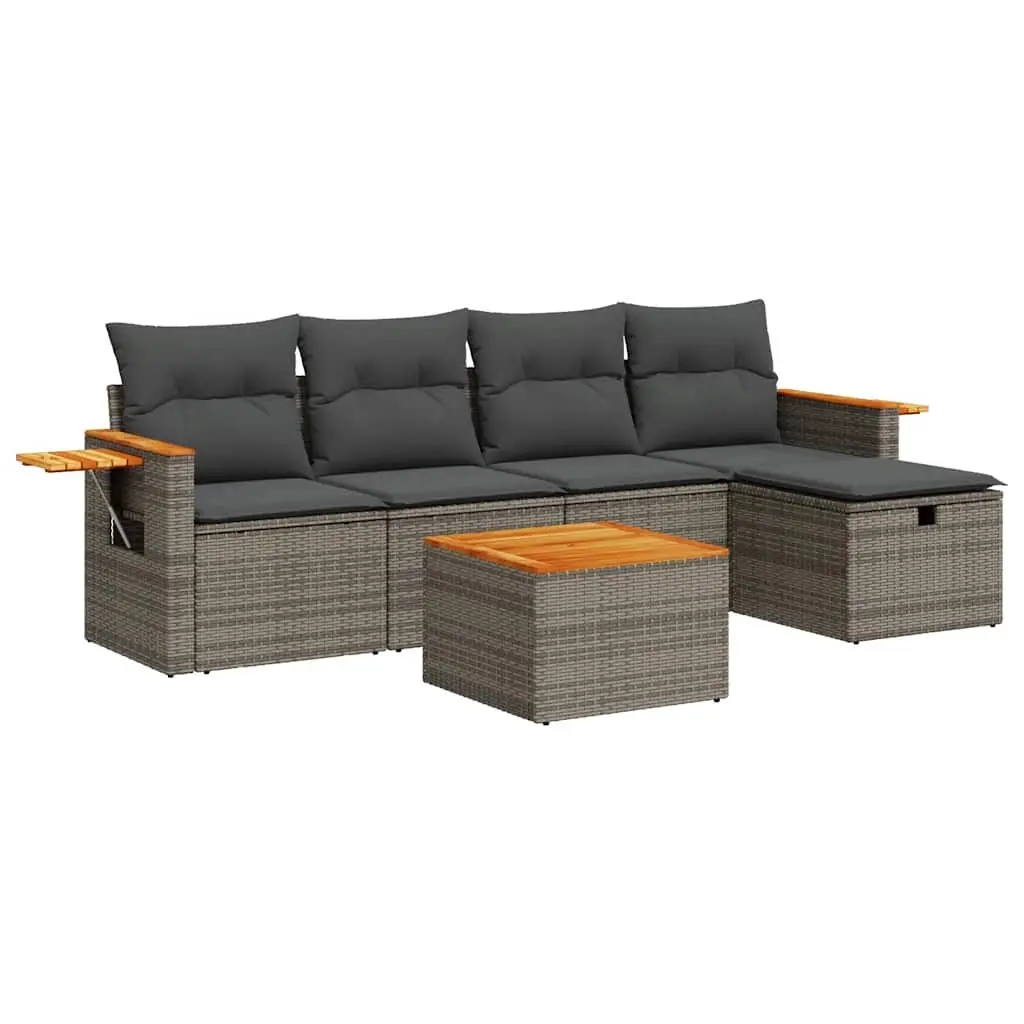 Garden Sofa Set Modular Outdoor Furniture 6 Piece Grey Poly Rattan Patio Lounge