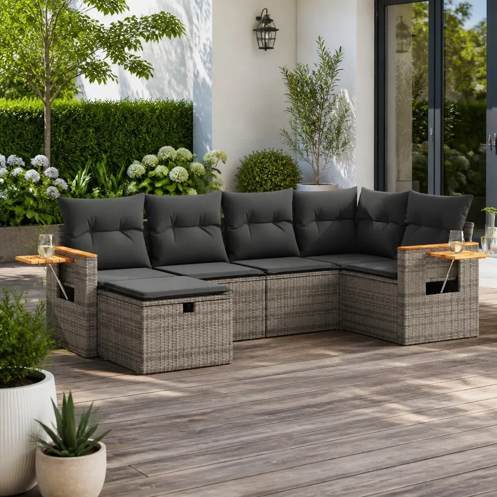 Outdoor Furniture Set 6 Piece Garden Sofa Grey Poly Rattan Patio Lounge