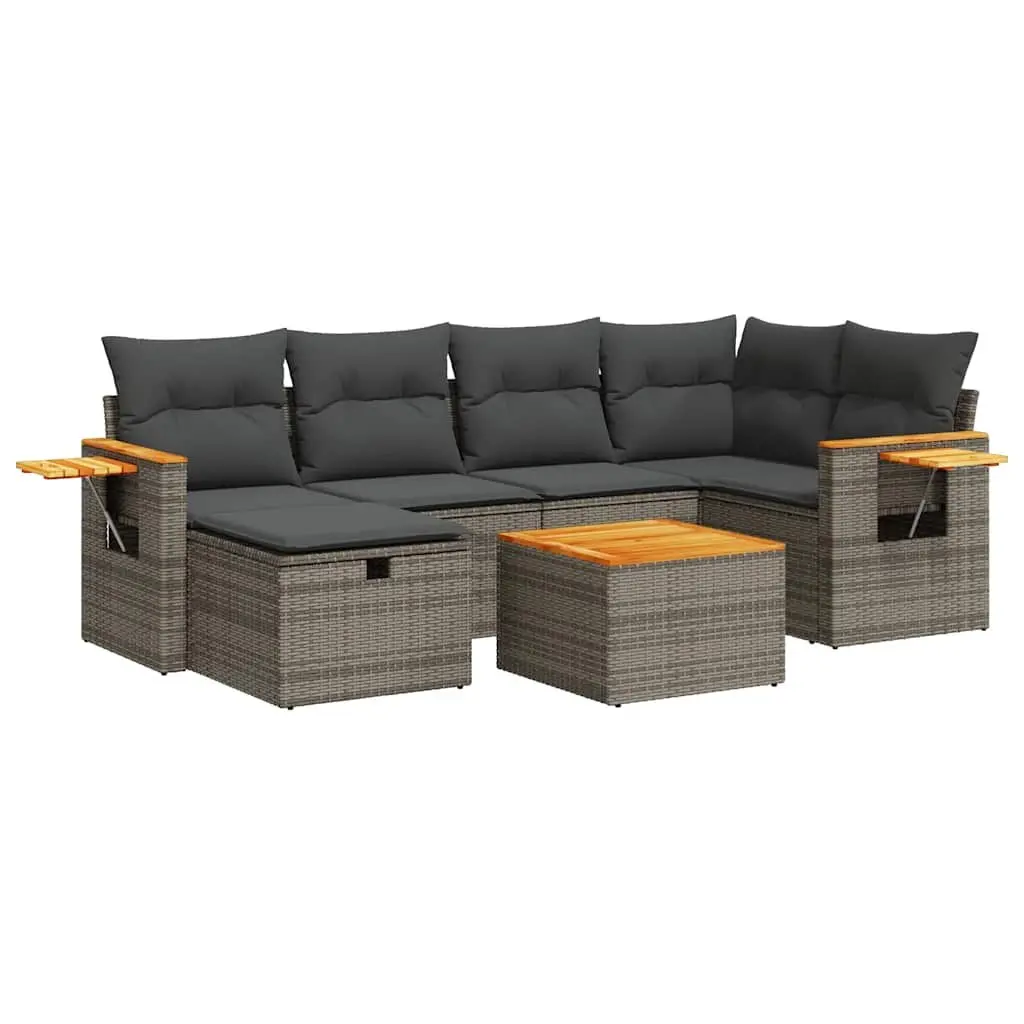 Outdoor Furniture Sofa Set Grey 7 Piece Patio Lounge with Cushions Storage Bags and Acacia Wood Table