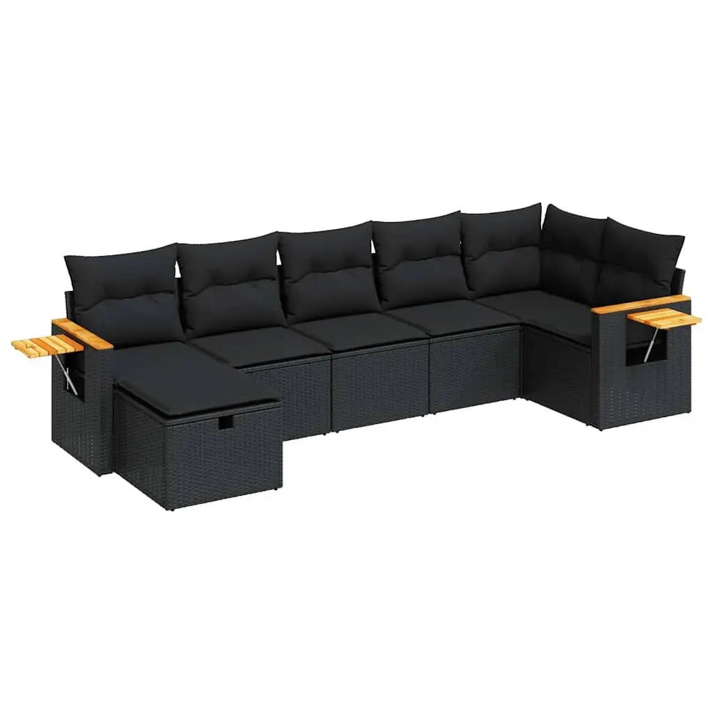 Black 7 Piece Sofa Set with Storage for Outdoor Use