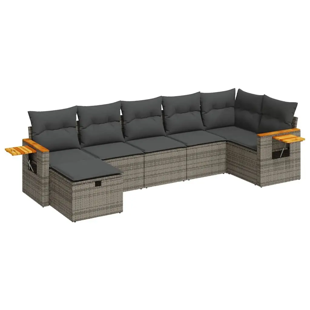 7 Piece Garden Sofa Set Outdoor Furniture Patio Lounge Grey Poly Rattan