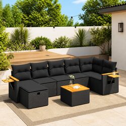 Reliable Black Rattan 8 Piece Garden Sofa Set