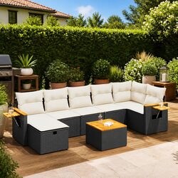 Garden Sofa Set 8 Piece Outdoor Furniture Patio Black PE Rattan with Cushions