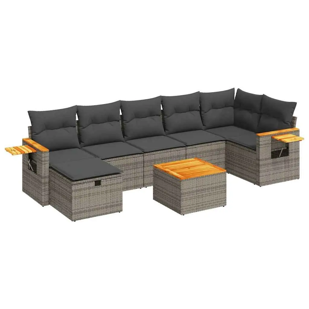 Garden Sofa Set 8 Piece Grey Outdoor Furniture with Cushions Poly Rattan