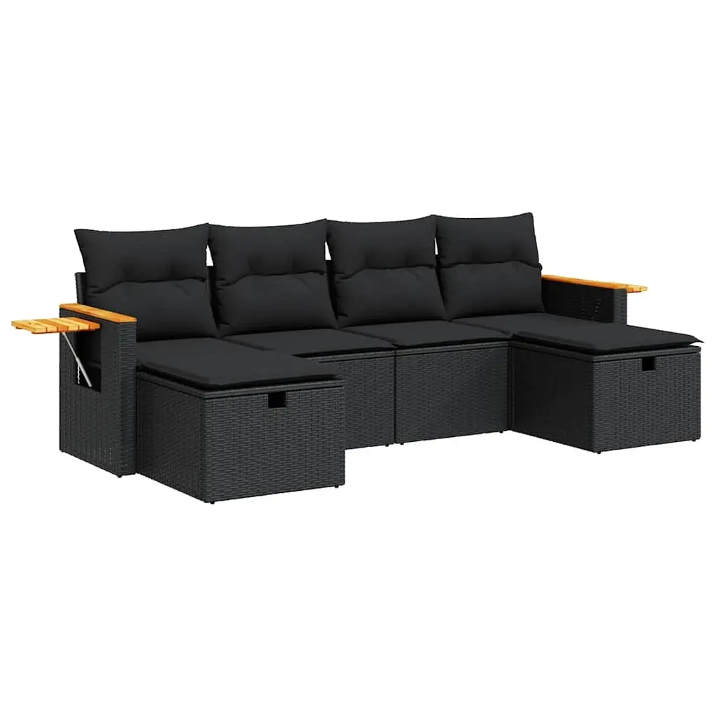 Garden Sofa Set Outdoor Furniture 6 Piece Black Poly Rattan Patio Seating