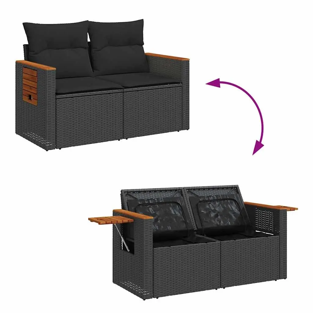 Garden Sofa Set Outdoor Furniture 6 Piece Black Poly Rattan Patio Seating