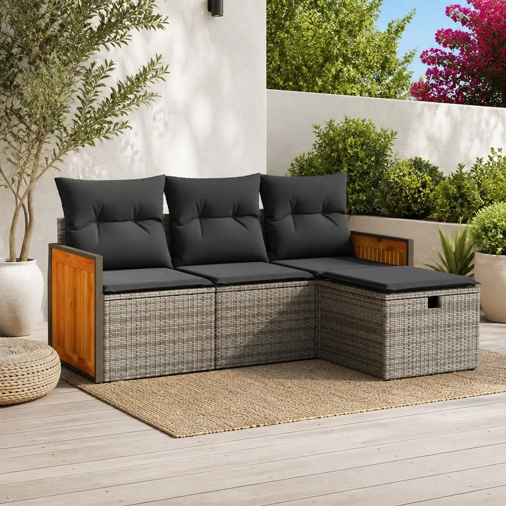 4 Piece Garden Sofa Set Outdoor Patio Storage Cushions Grey Poly Rattan