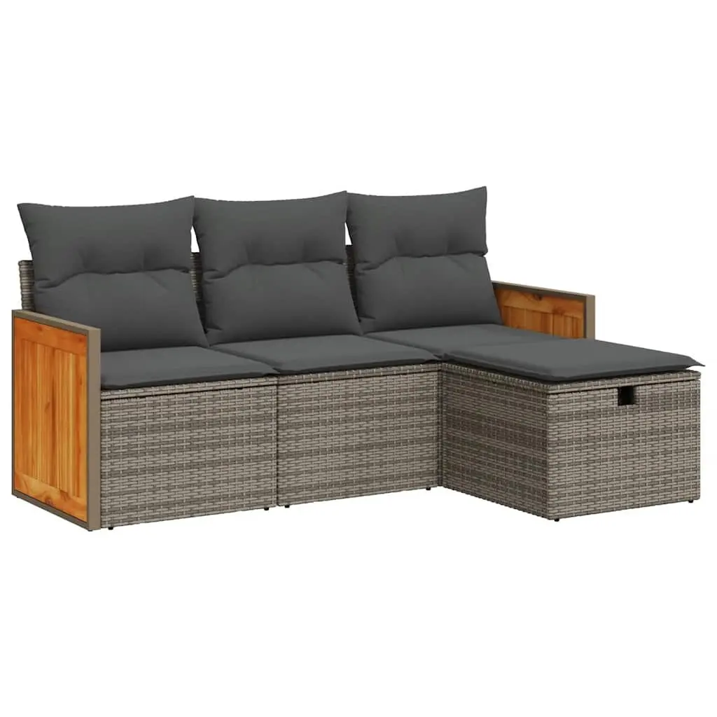4 Piece Garden Sofa Set Outdoor Patio Storage Cushions Grey Poly Rattan