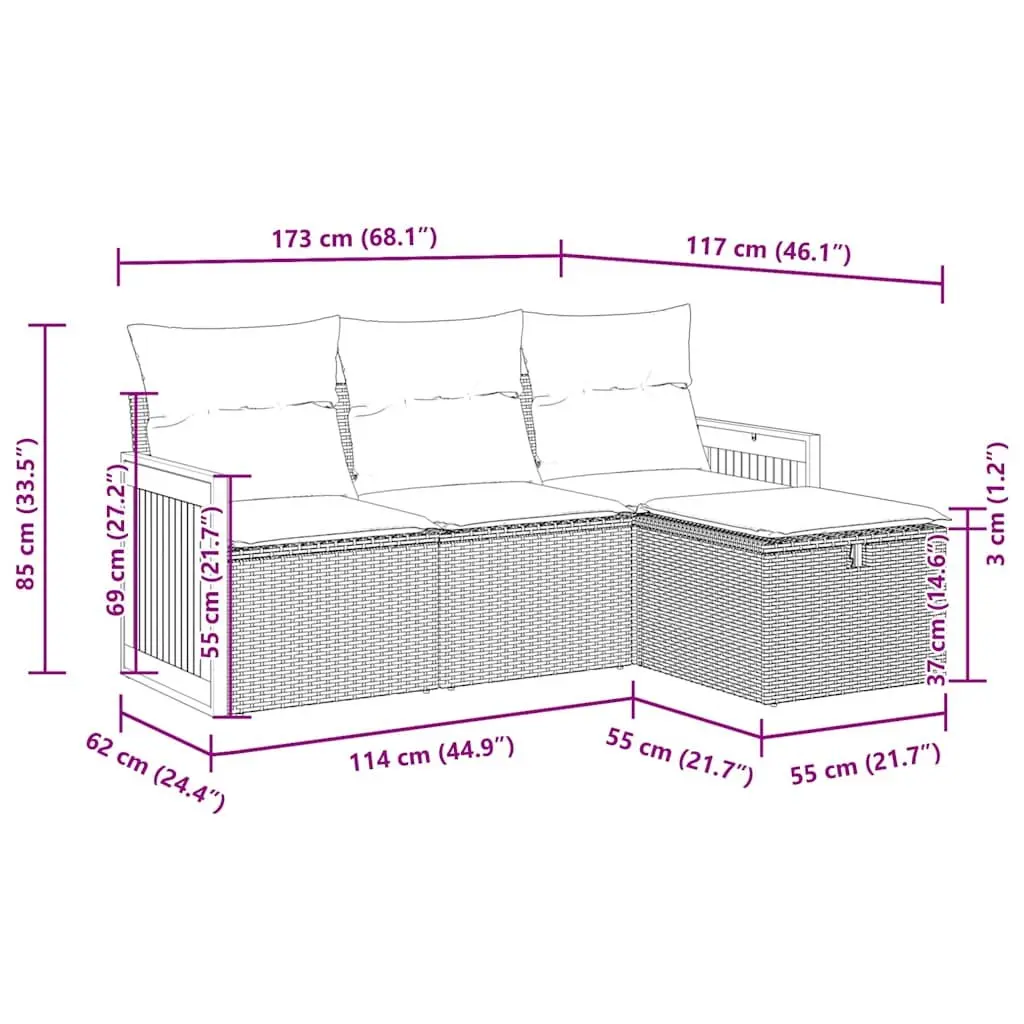 4 Piece Garden Sofa Set Outdoor Patio Storage Cushions Grey Poly Rattan