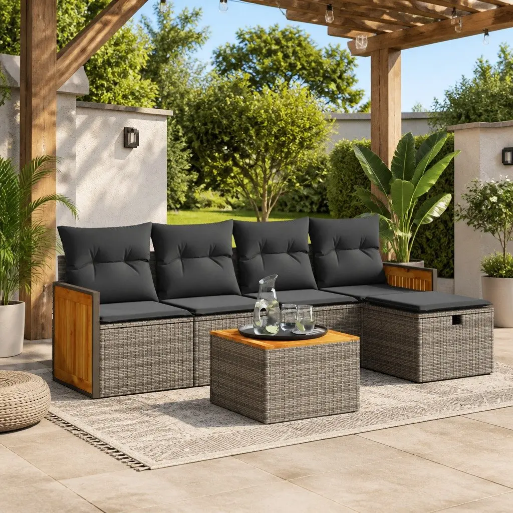 Garden Sofa Set 6 Piece Grey Outdoor Furniture with Storage Cushions