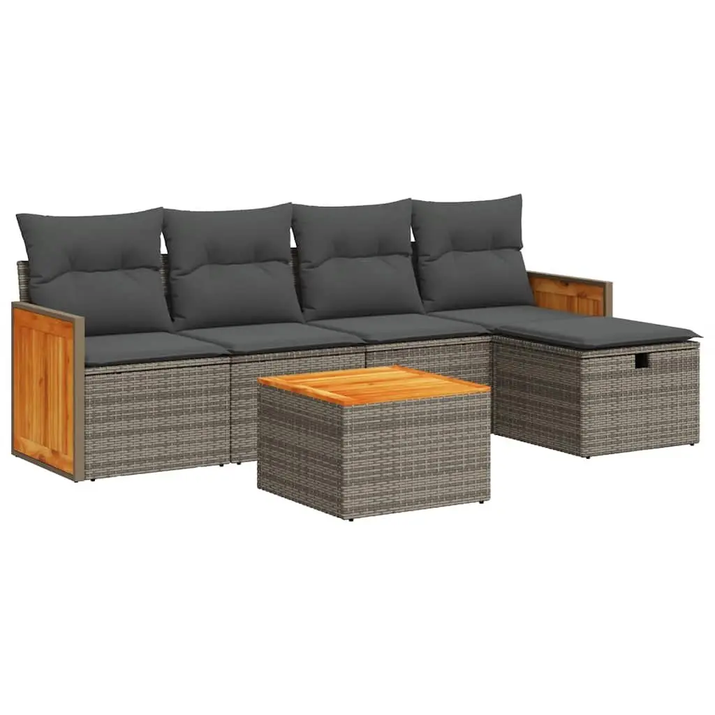 Garden Sofa Set 6 Piece Grey Outdoor Furniture with Storage Cushions