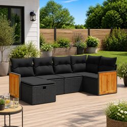 Comfort-Focused 6-Piece Black Rattan Sofa Set