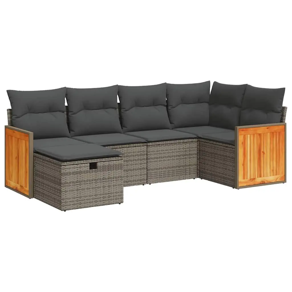 Outdoor Furniture Set 6 Piece Grey Poly Rattan Sofa with Cushions and Storage for Patio Garden and Terrace