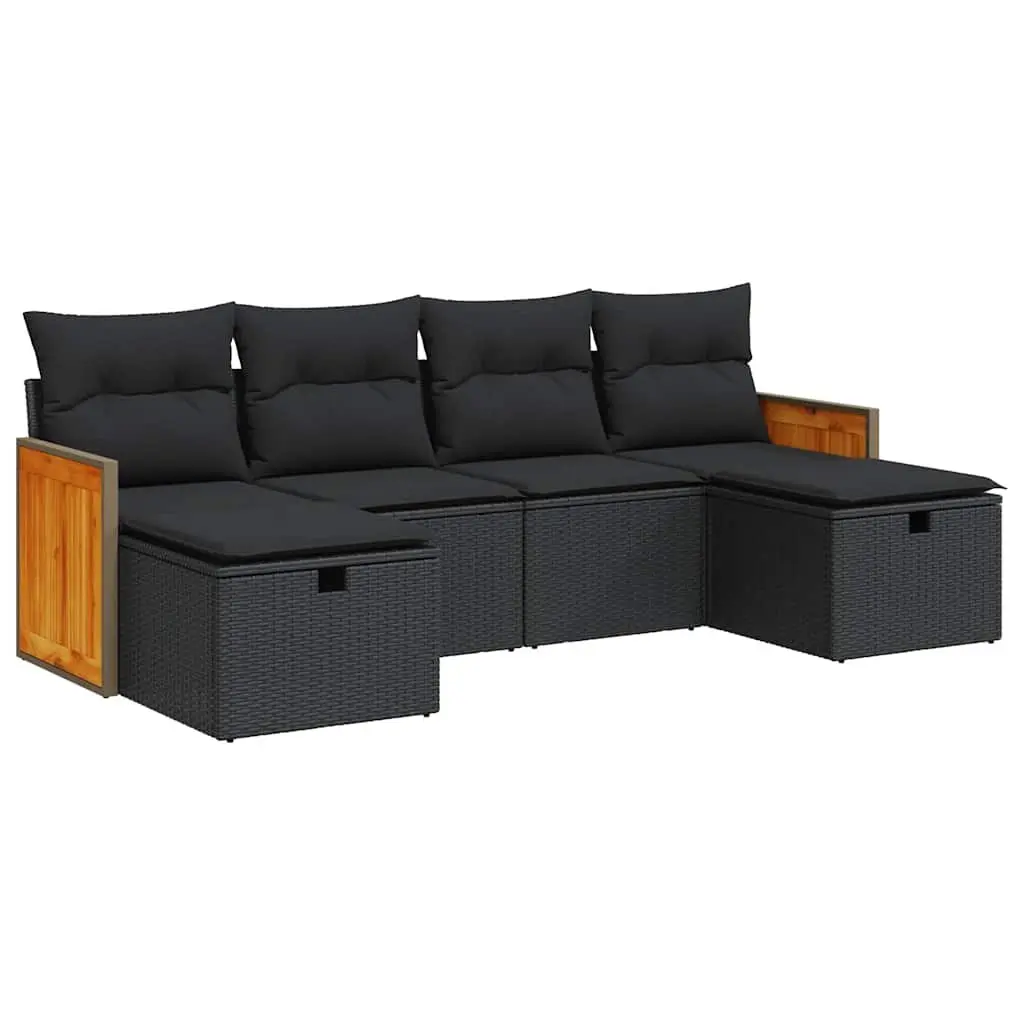 Garden Sofa Set Outdoor Patio Furniture 6 Piece Black Poly Rattan with Cushions