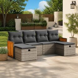 Reliable 6-Piece Grey Garden Sofa Set with Cushions