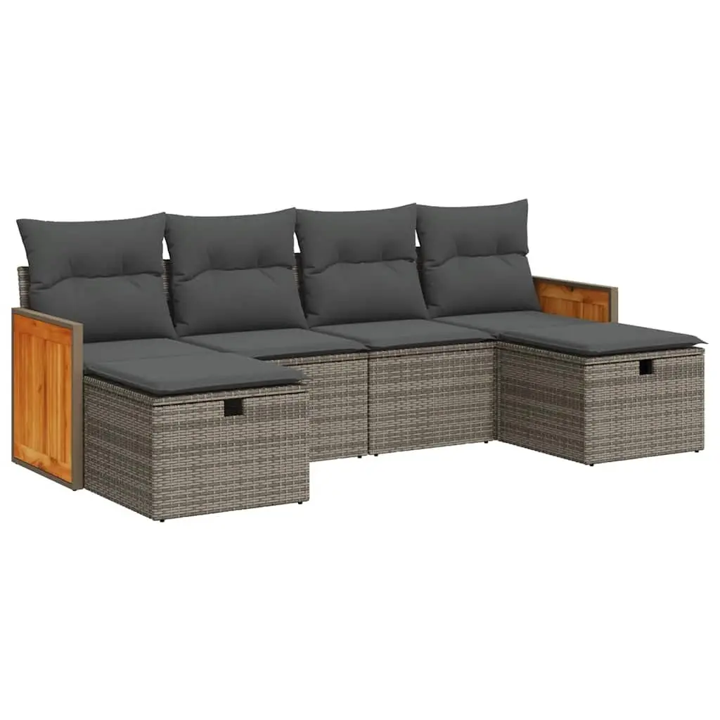 6-Piece Grey Garden Sofa Set with Cushions