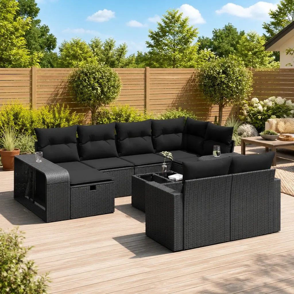 11-Piece Black Rattan Garden Sofa Set