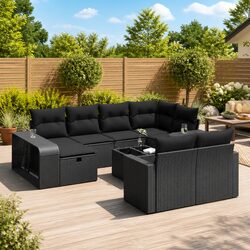 Reliable 11-Piece Black Rattan Garden Sofa Set