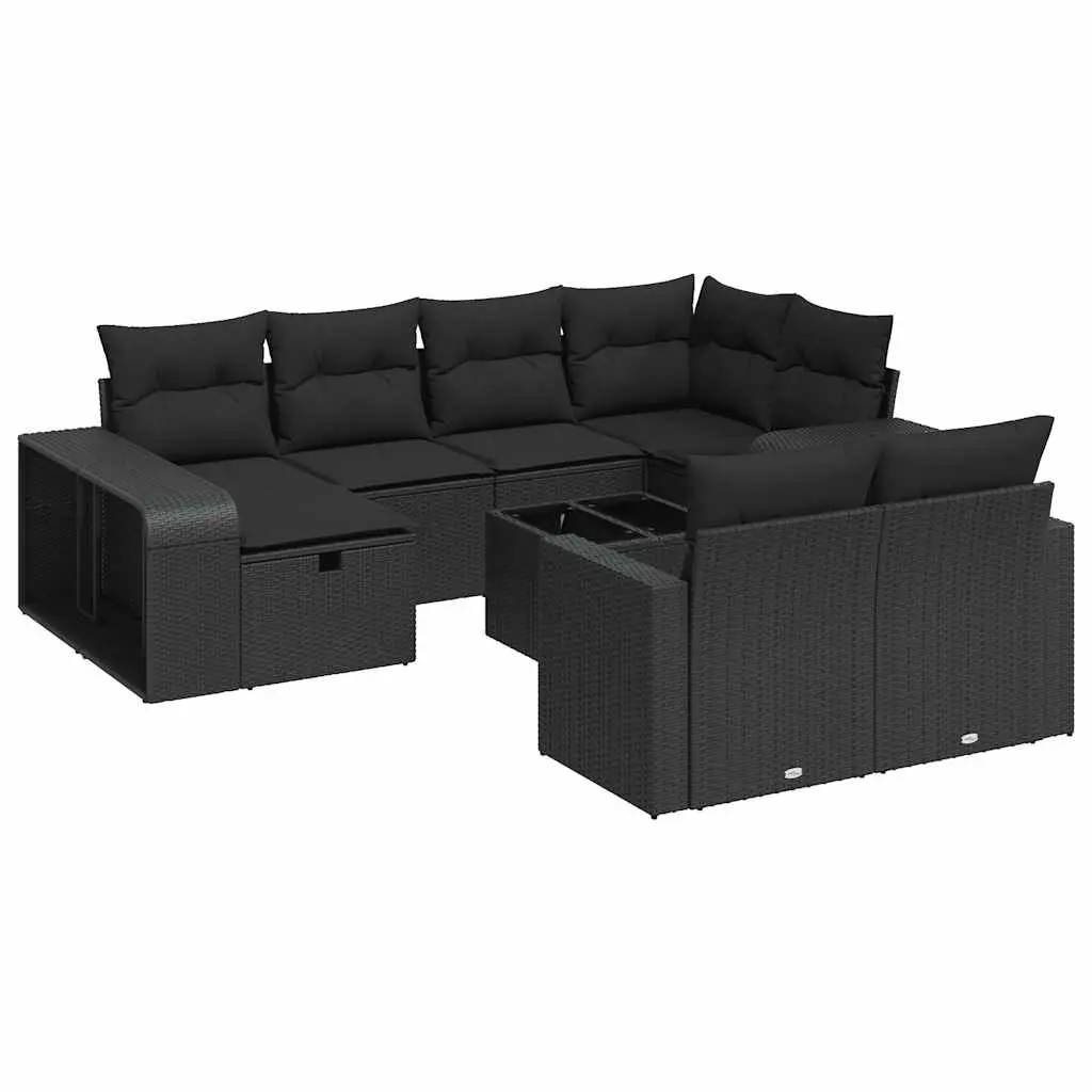 11-Piece Black Rattan Garden Sofa Set