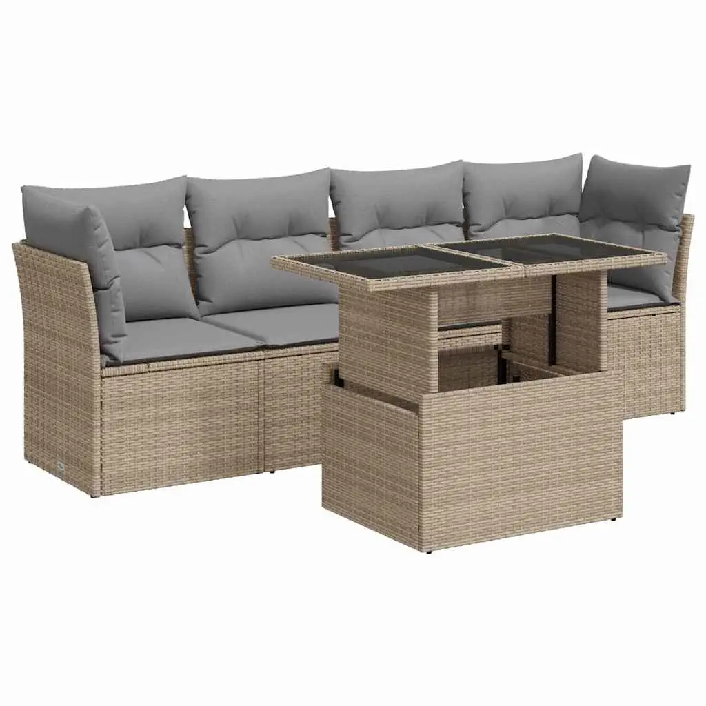 Garden Sofa Set 5 Piece Outdoor Patio Furniture Beige Poly Rattan with Storage
