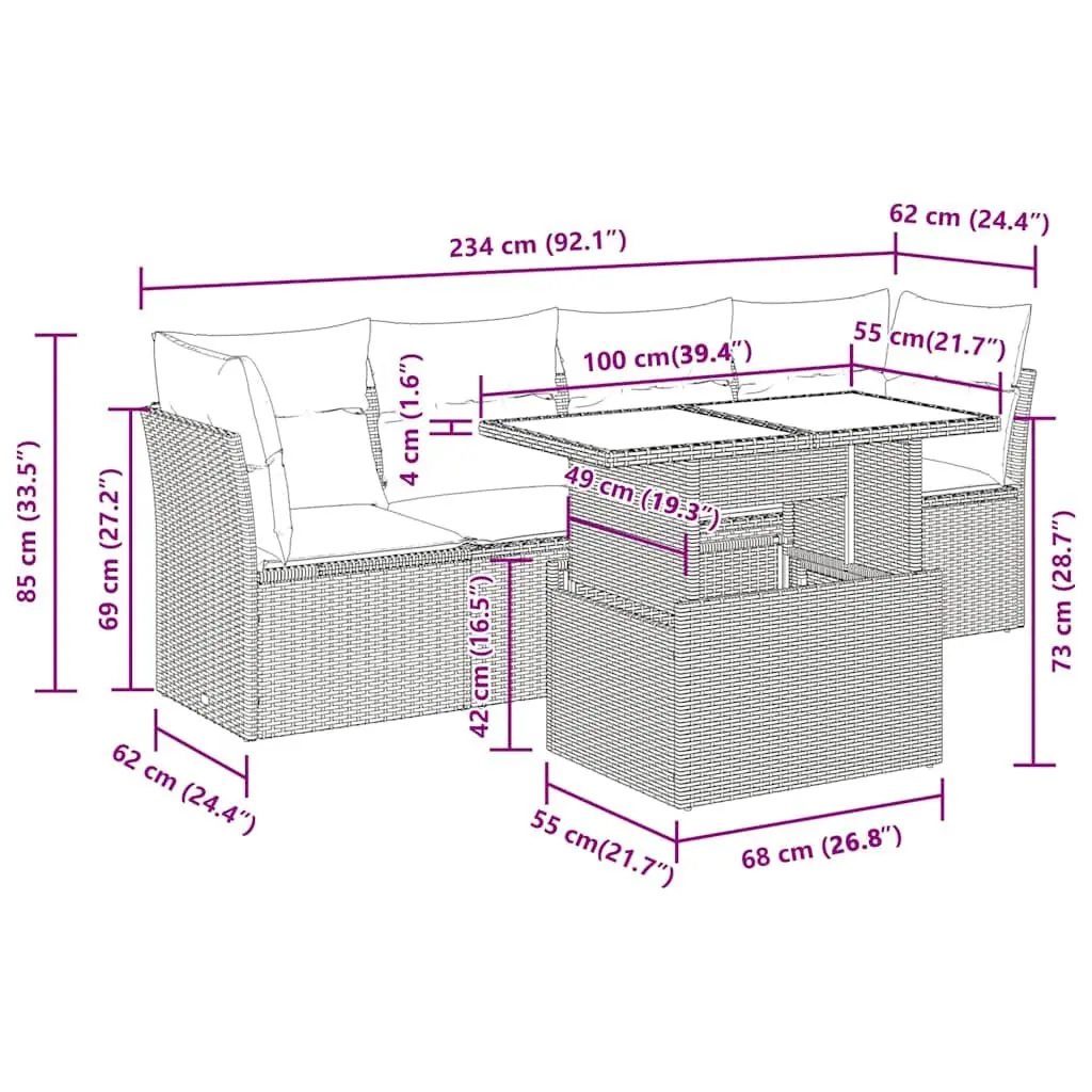 Garden Sofa Set 5 Piece Outdoor Patio Furniture Beige Poly Rattan with Storage