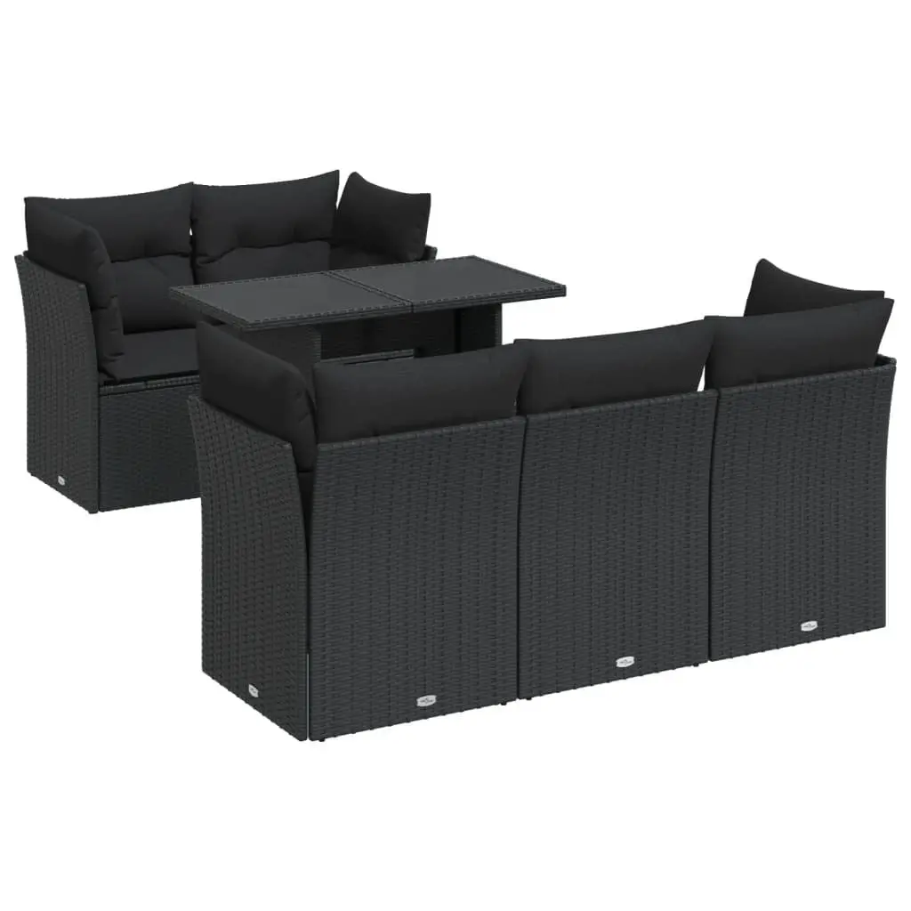 6 Piece Garden Sofa Set Outdoor Patio Furniture Black with Storage Cushions