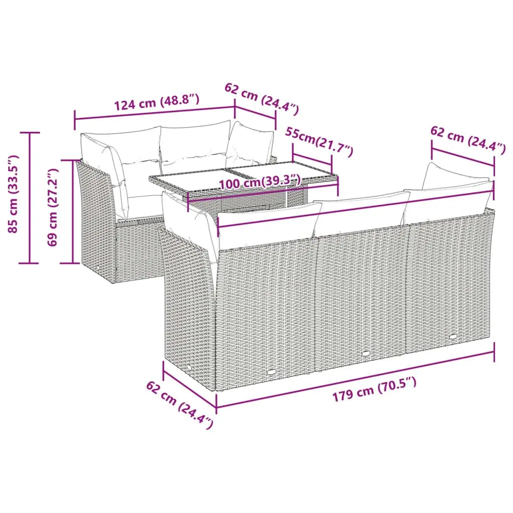 6 Piece Garden Sofa Set Outdoor Patio Furniture Black with Storage Cushions