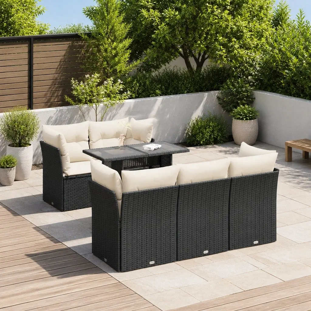 Garden Sofa Set 6 Piece Outdoor Patio Furniture Black Poly Rattan with Cushions