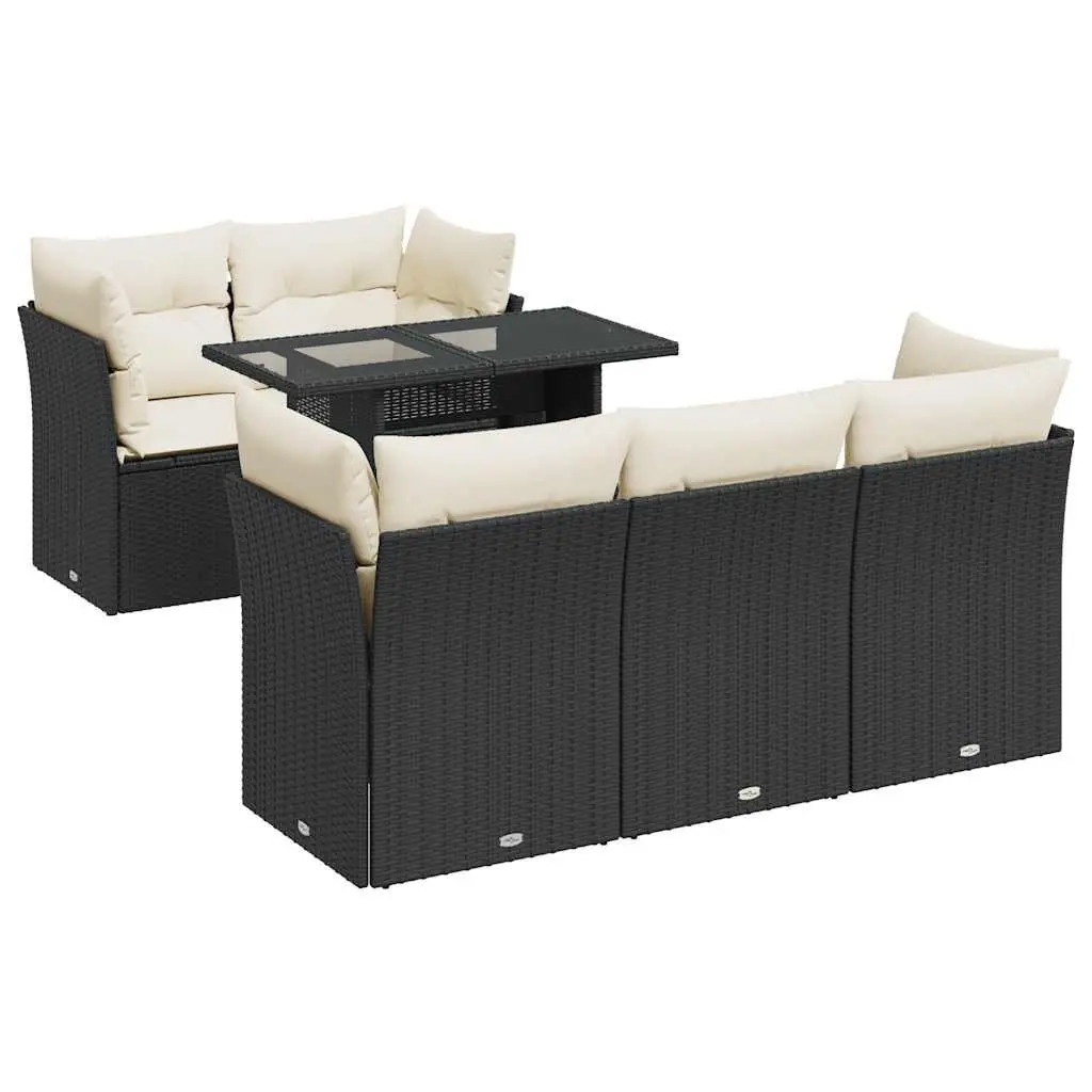 Garden Sofa Set 6 Piece Outdoor Patio Furniture Black Poly Rattan with Cushions