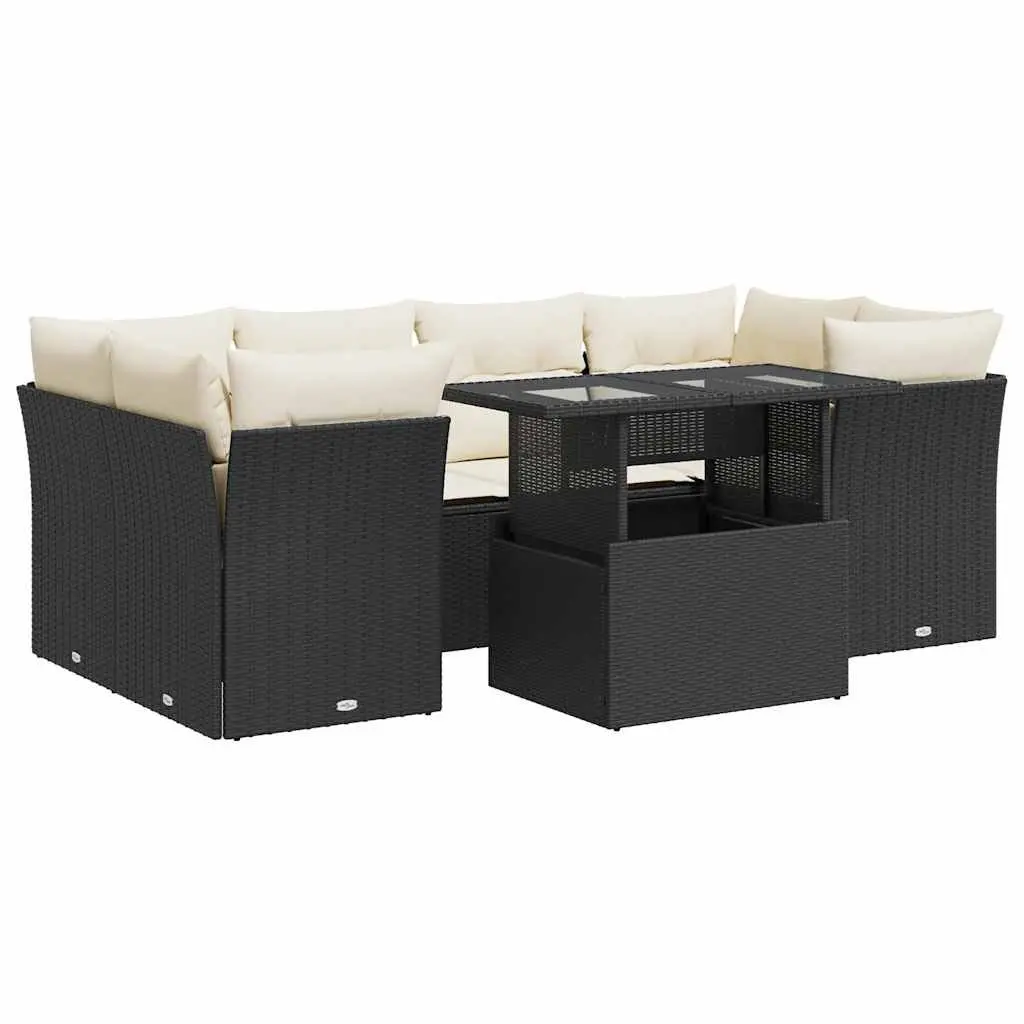 7 Piece Garden Sofa Set Outdoor Furniture Patio Sectional Cushions Black
