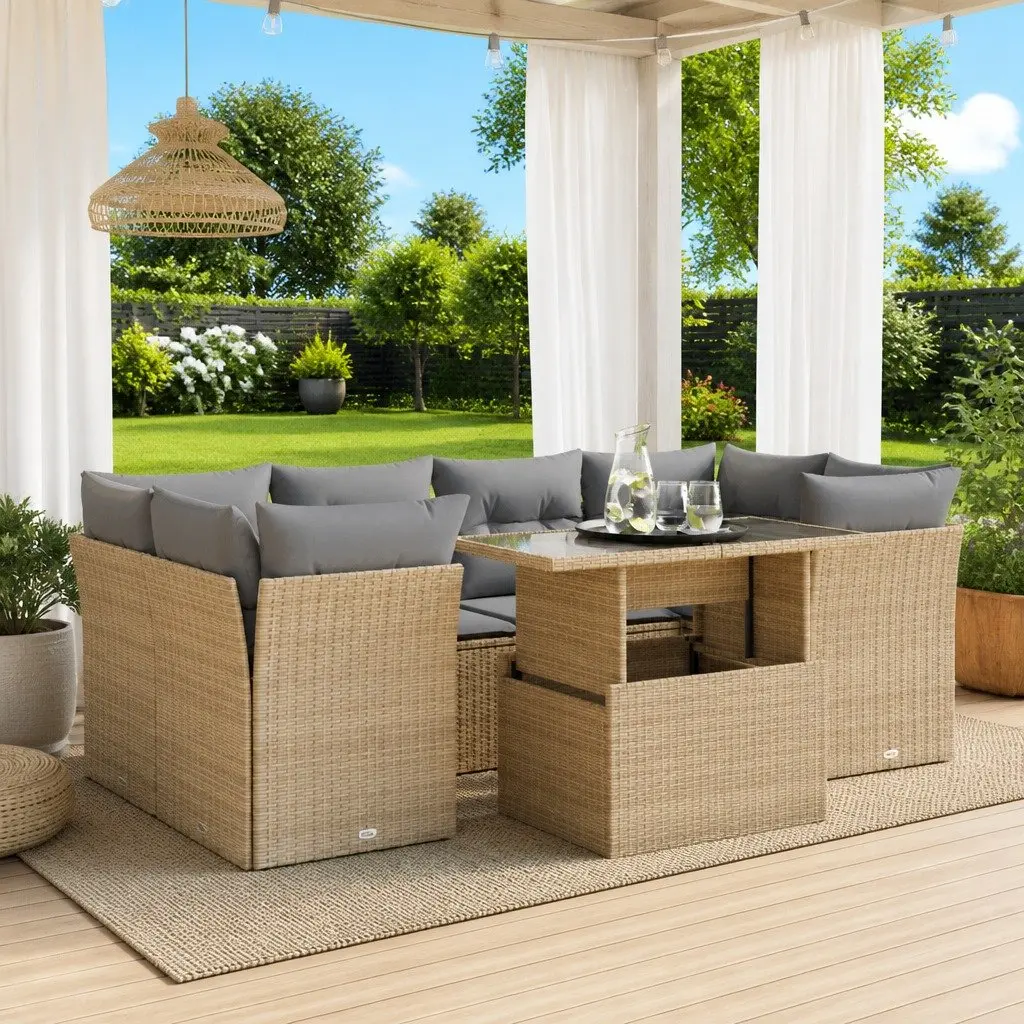 7 Piece Garden Sofa Set Outdoor Patio Furniture Beige Poly Rattan Lounge