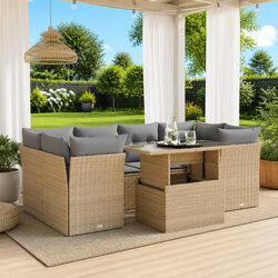 Comfortable 7 Piece Garden Sofa Set in Beige